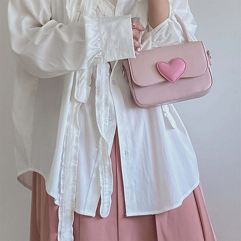 Dollette Kawaii Pink Heart Handbag - Y2K Summer, 90s Fashion, Grunge, Retro, Pastel Goth Style