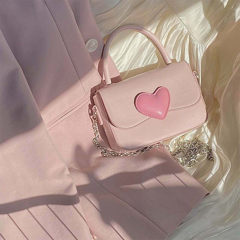 Dollette Kawaii Pink Heart Handbag - Y2K Summer, 90s Fashion, Grunge, Retro, Pastel Goth Style