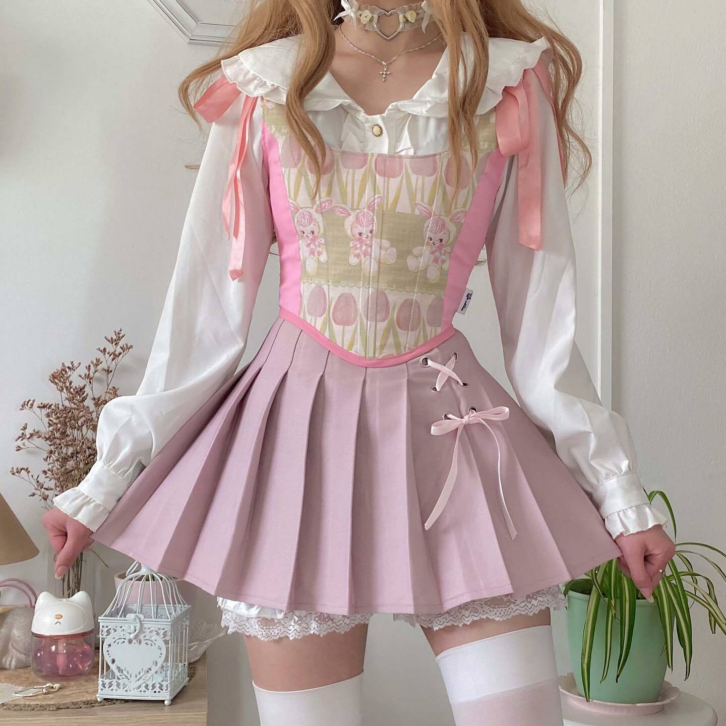 Dollette Kawaii Pink Pleated High Waist Skirt - Y2K Summer, 90s Fashion, Grunge, Retro Style