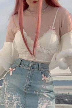 Dollette Pink Lace Top with Ribbons - Y2K Summer, 90s Grunge, Retro, Pastel Goth Fashion