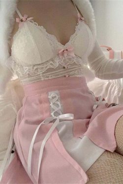 Dollette Pink Lace Top with Ribbons - Y2K Summer, 90s Grunge, Retro, Pastel Goth Fashion