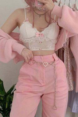 Dollette Pink Lace Top with Ribbons - Y2K Summer, 90s Grunge, Retro, Pastel Goth Fashion