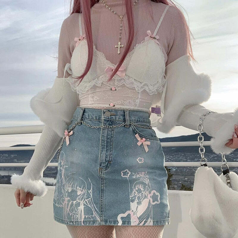 Dollette Pink Lace Top with Ribbons - Y2K Summer, 90s Grunge, Retro, Pastel Goth Fashion