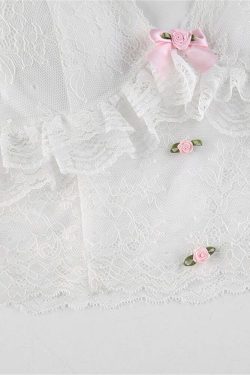 Dollette Pink Lace Top with Ribbons - Y2K Summer, 90s Grunge, Retro, Pastel Goth Fashion