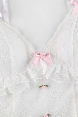 Dollette Pink Lace Top with Ribbons - Y2K Summer, 90s Grunge, Retro, Pastel Goth Fashion