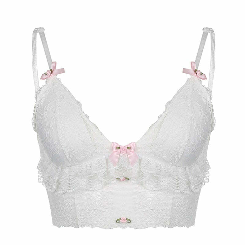 Dollette Pink Lace Top with Ribbons - Y2K Summer, 90s Grunge, Retro, Pastel Goth Fashion
