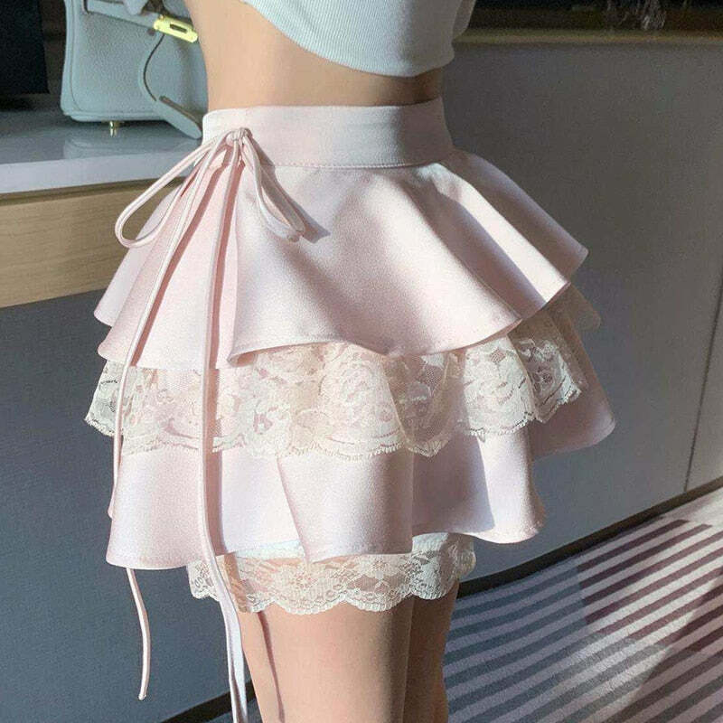 Dollette Pink Ruffle Double Layer Mini Skirt - Y2K Summer, 90s Fashion, Grunge, Retro Style