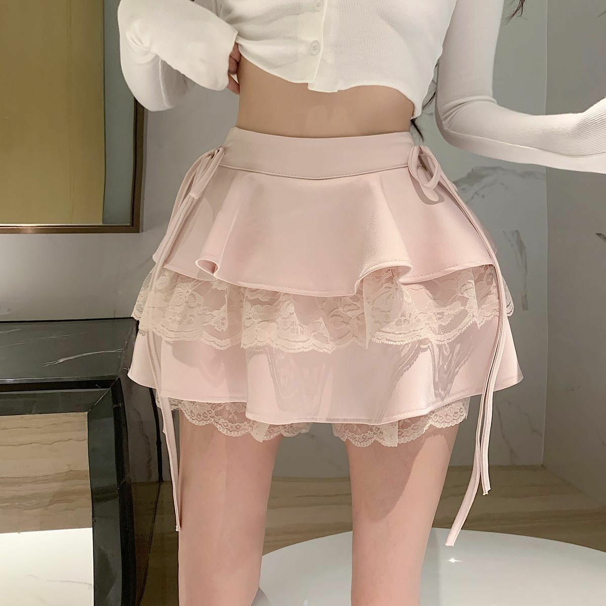 Dollette Pink Ruffle Double Layer Mini Skirt - Y2K Summer, 90s Fashion, Grunge, Retro Style