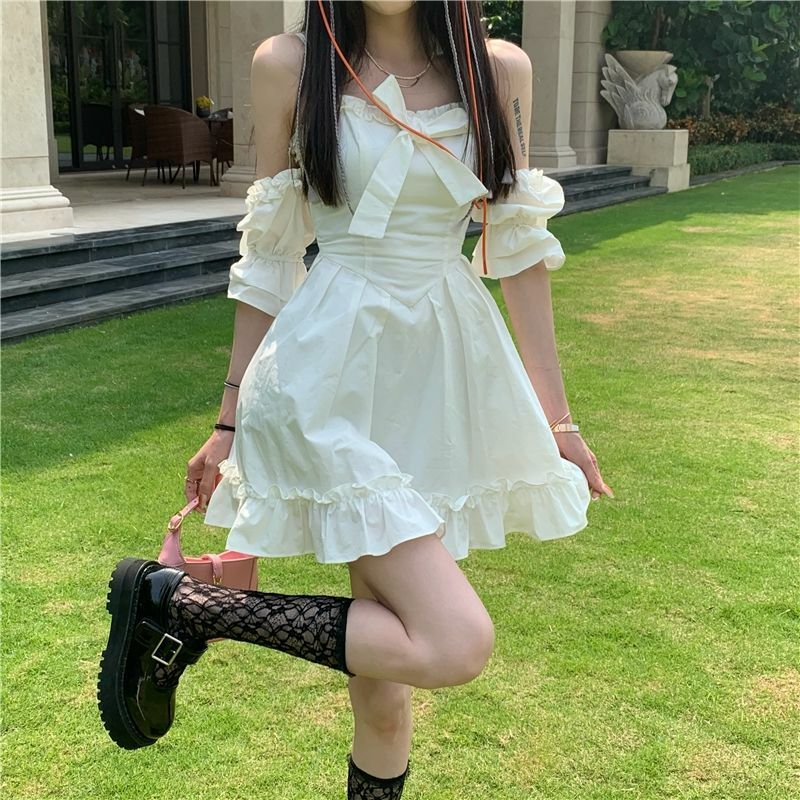 Dollette Pretty A-line High Waist Dress - Y2K Summer, 90s Fashion, Grunge, Retro, Pastel Goth