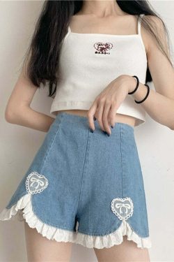 Dollette Romantic Denim Shorts - Y2K Summer, 90s Grunge, Retro, Pastel Goth, Y2K Club Outfits