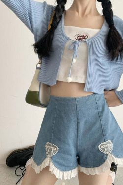 Dollette Romantic Denim Shorts - Y2K Summer, 90s Grunge, Retro, Pastel Goth, Y2K Club Outfits