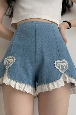 Dollette Romantic Denim Shorts - Y2K Summer, 90s Grunge, Retro, Pastel Goth, Y2K Club Outfits