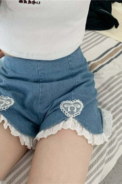 Dollette Romantic Denim Shorts - Y2K Summer, 90s Grunge, Retro, Pastel Goth, Y2K Club Outfits