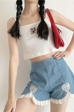 Dollette Romantic Denim Shorts - Y2K Summer, 90s Grunge, Retro, Pastel Goth, Y2K Club Outfits