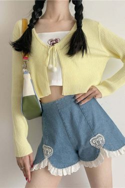 Dollette Romantic Denim Shorts - Y2K Summer, 90s Grunge, Retro, Pastel Goth, Y2K Club Outfits