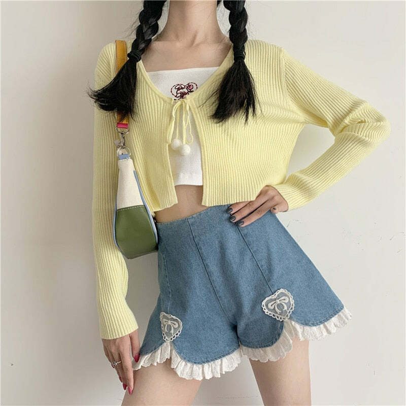 Dollette Romantic Denim Shorts - Y2K Summer, 90s Grunge, Retro, Pastel Goth, Y2K Club Outfits