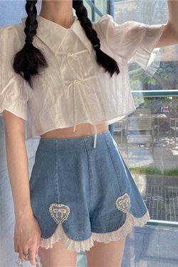 Dollette Romantic Denim Shorts - Y2K Summer, 90s Grunge, Retro, Pastel Goth, Y2K Club Outfits