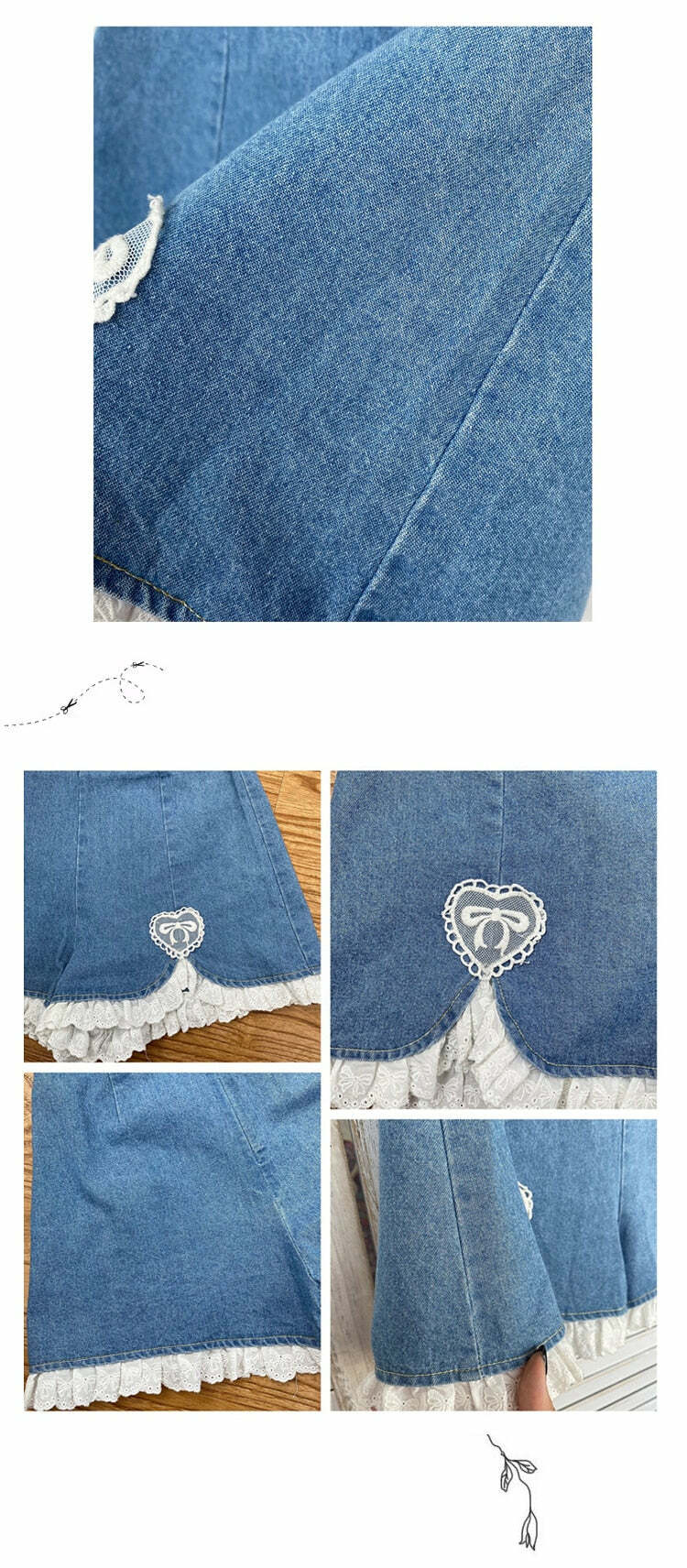 Dollette Romantic Denim Shorts - Y2K Summer, 90s Grunge, Retro, Pastel Goth, Y2K Club Outfits