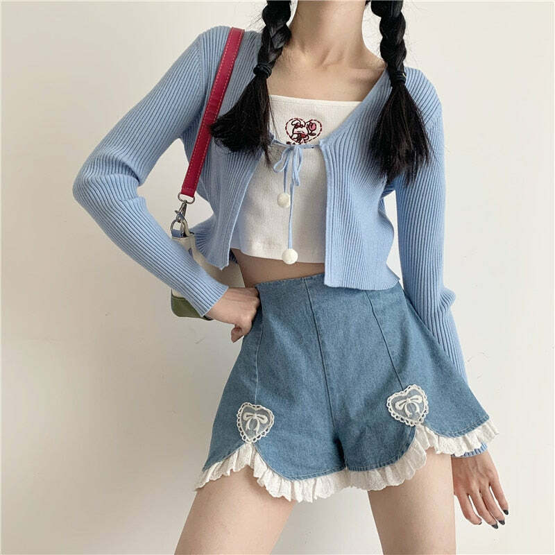 Dollette Romantic Denim Shorts - Y2K Summer, 90s Grunge, Retro, Pastel Goth, Y2K Club Outfits