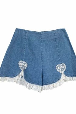 Dollette Romantic Denim Shorts - Y2K Summer, 90s Grunge, Retro, Pastel Goth, Y2K Club Outfits