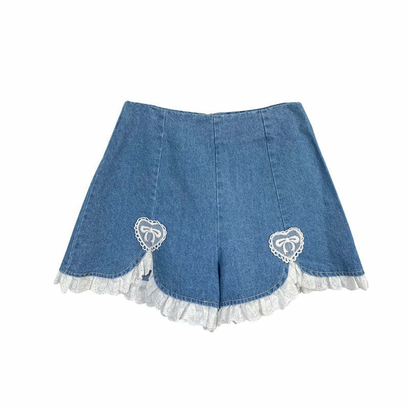 Dollette Romantic Denim Shorts - Y2K Summer, 90s Grunge, Retro, Pastel Goth, Y2K Club Outfits