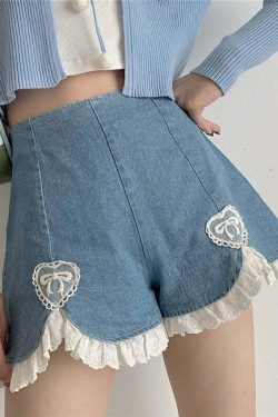 Dollette Romantic Denim Shorts - Y2K Summer, 90s Grunge, Retro, Pastel Goth, Y2K Club Outfits