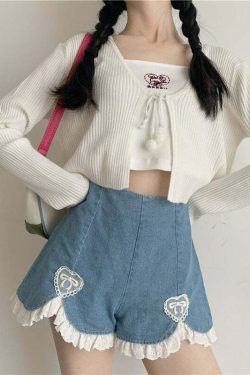 Dollette Romantic Denim Shorts - Y2K Summer, 90s Grunge, Retro, Pastel Goth, Y2K Club Outfits