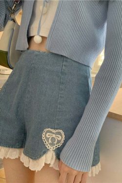 Dollette Romantic Denim Shorts - Y2K Summer, 90s Grunge, Retro, Pastel Goth, Y2K Club Outfits