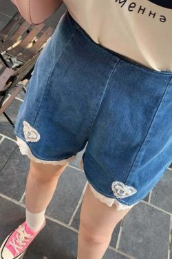 Dollette Romantic Denim Shorts - Y2K Summer, 90s Grunge, Retro, Pastel Goth, Y2K Club Outfits