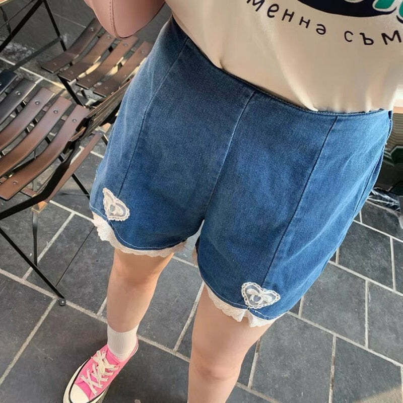 Dollette Romantic Denim Shorts - Y2K Summer, 90s Grunge, Retro, Pastel Goth, Y2K Club Outfits