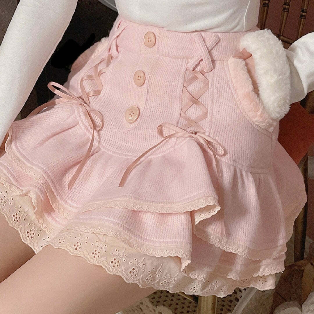 Dollette Sweet Lolita Pink Mini Skirt - Y2K Summer, 90s Fashion, Grunge, Pastel Goth Outfit