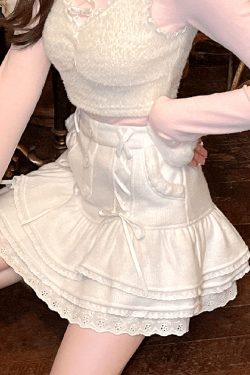 Dollette Sweet Lolita White Mini Skirt - Y2K Summer, 90s Grunge, Retro Pastel Goth Outfit