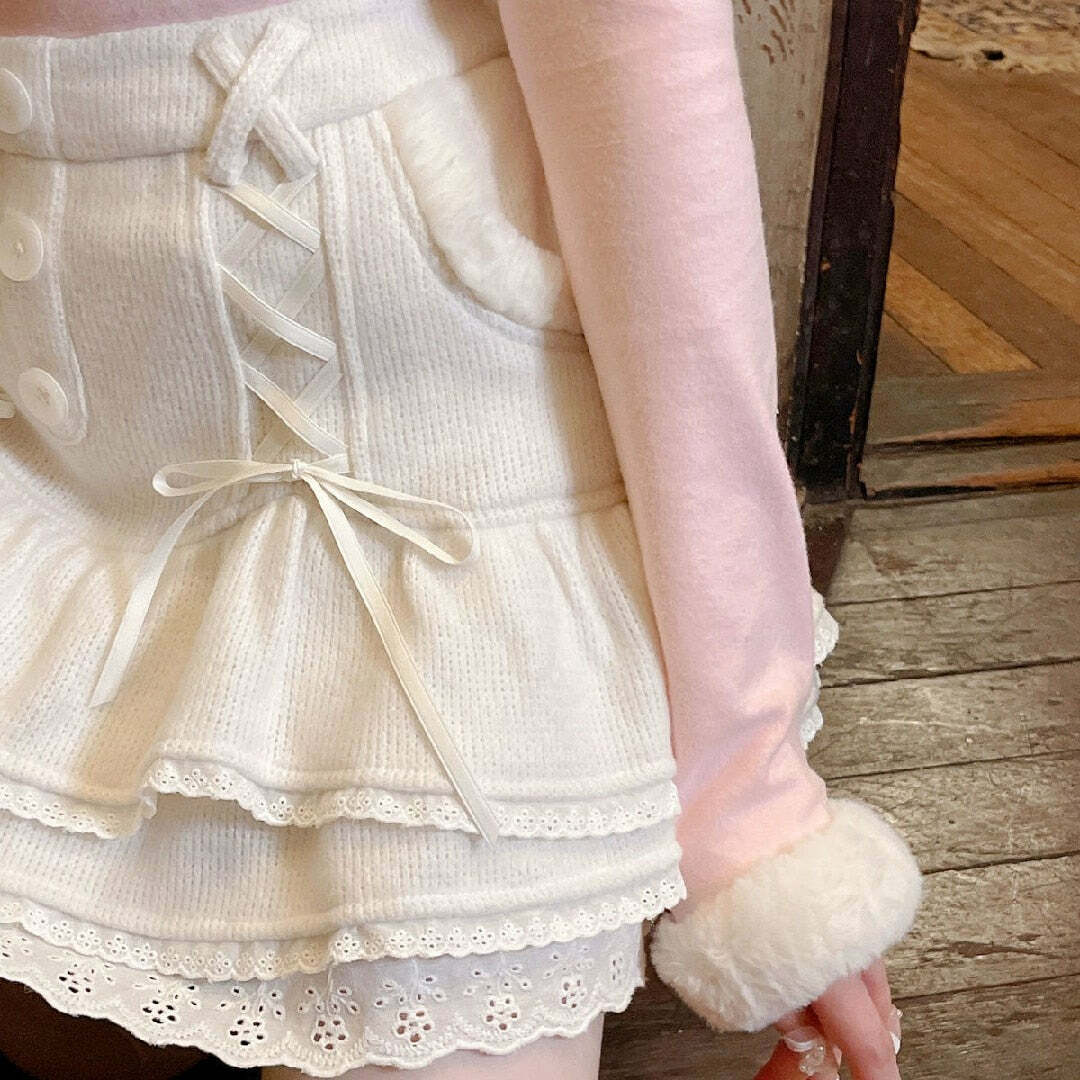 Dollette Sweet Lolita White Mini Skirt - Y2K Summer, 90s Grunge, Retro Pastel Goth Outfit