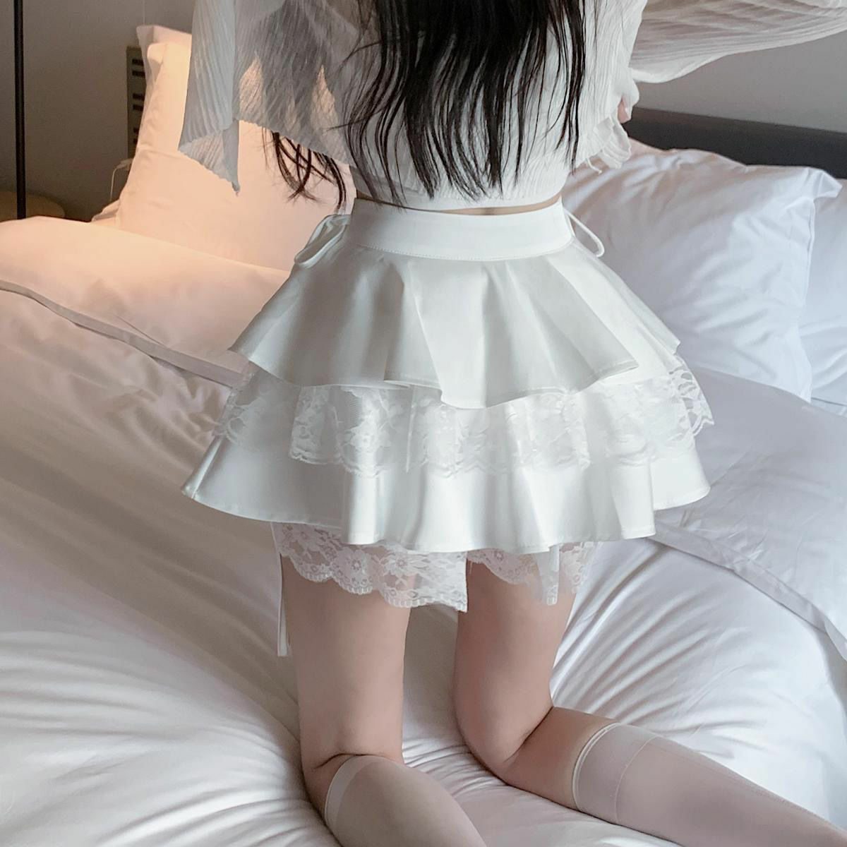 Dollette White Ruffle Double Layer Mini Skirt - Y2K Summer, 90s Grunge, Retro Party Outfit