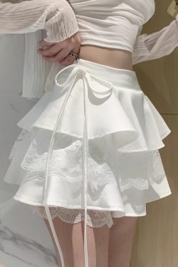 Dollette White Ruffle Double Layer Mini Skirt - Y2K Summer, 90s Grunge, Retro Party Outfit