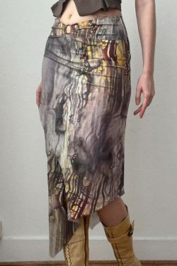 Dreya Printed Asymmetric Midi Skirt - Y2K Summer, 90s Grunge, Retro, Pastel Goth, Y2K