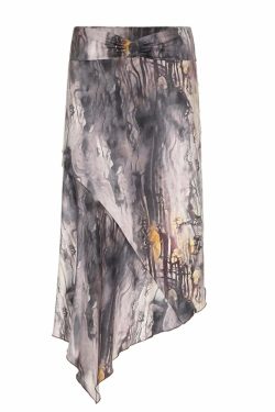 Dreya Printed Asymmetric Midi Skirt - Y2K Summer, 90s Grunge, Retro, Pastel Goth, Y2K