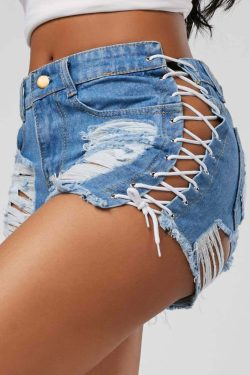Edgy Lace Up Denim Shorts - Y2K Summer Grunge, 90s Fashion, Retro Y2K Club & Party Outfits