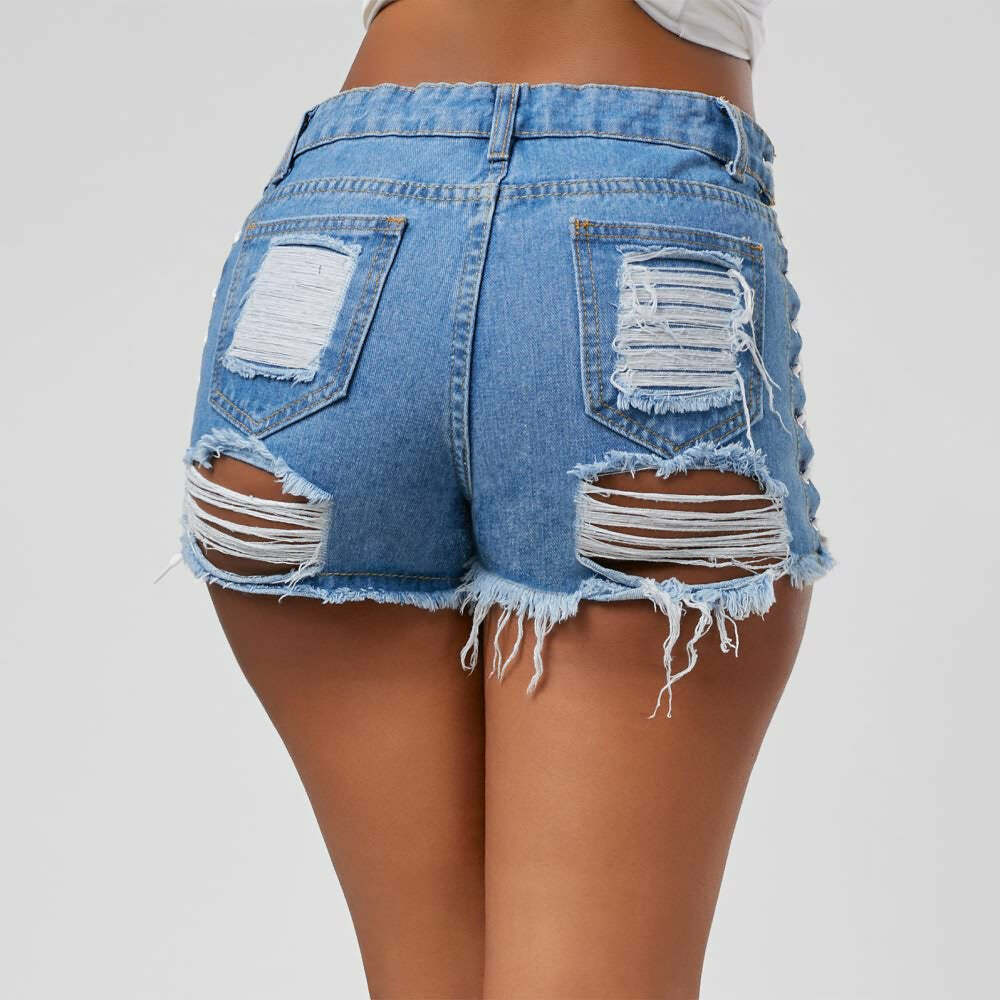 Edgy Lace Up Denim Shorts - Y2K Summer Grunge, 90s Fashion, Retro Y2K Club & Party Outfits