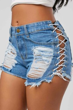 Edgy Lace Up Denim Shorts - Y2K Summer Grunge, 90s Fashion, Retro Y2K Club & Party Outfits