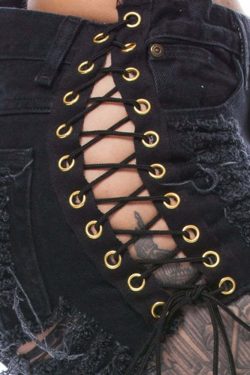 Edgy Lace Up Denim Shorts - Y2K Summer Grunge, 90s Fashion, Retro Y2K Club & Party Outfits