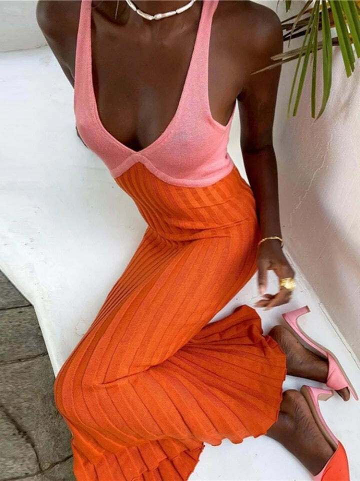 Edie Knit Long Dress - Y2K Summer Outfit, 90s Fashion, Grunge, Retro Style, Y2K Party Look