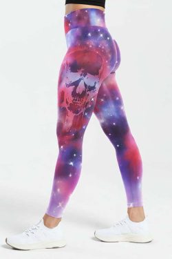 Eerie Galaxy Skull High Waist Leggings - Y2K Grunge, 90s Fashion, Retro Goth, Summer Y2K Outfits