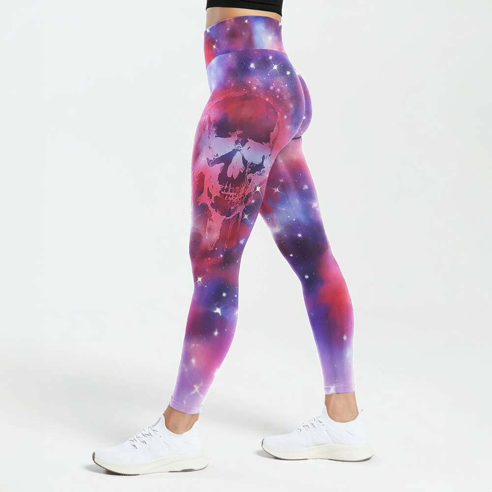 Eerie Galaxy Skull High Waist Leggings - Y2K Grunge, 90s Fashion, Retro Goth, Summer Y2K Outfits
