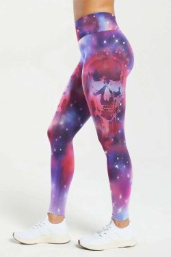 Eerie Galaxy Skull High Waist Leggings - Y2K Grunge, 90s Fashion, Retro Goth, Summer Y2K Outfits