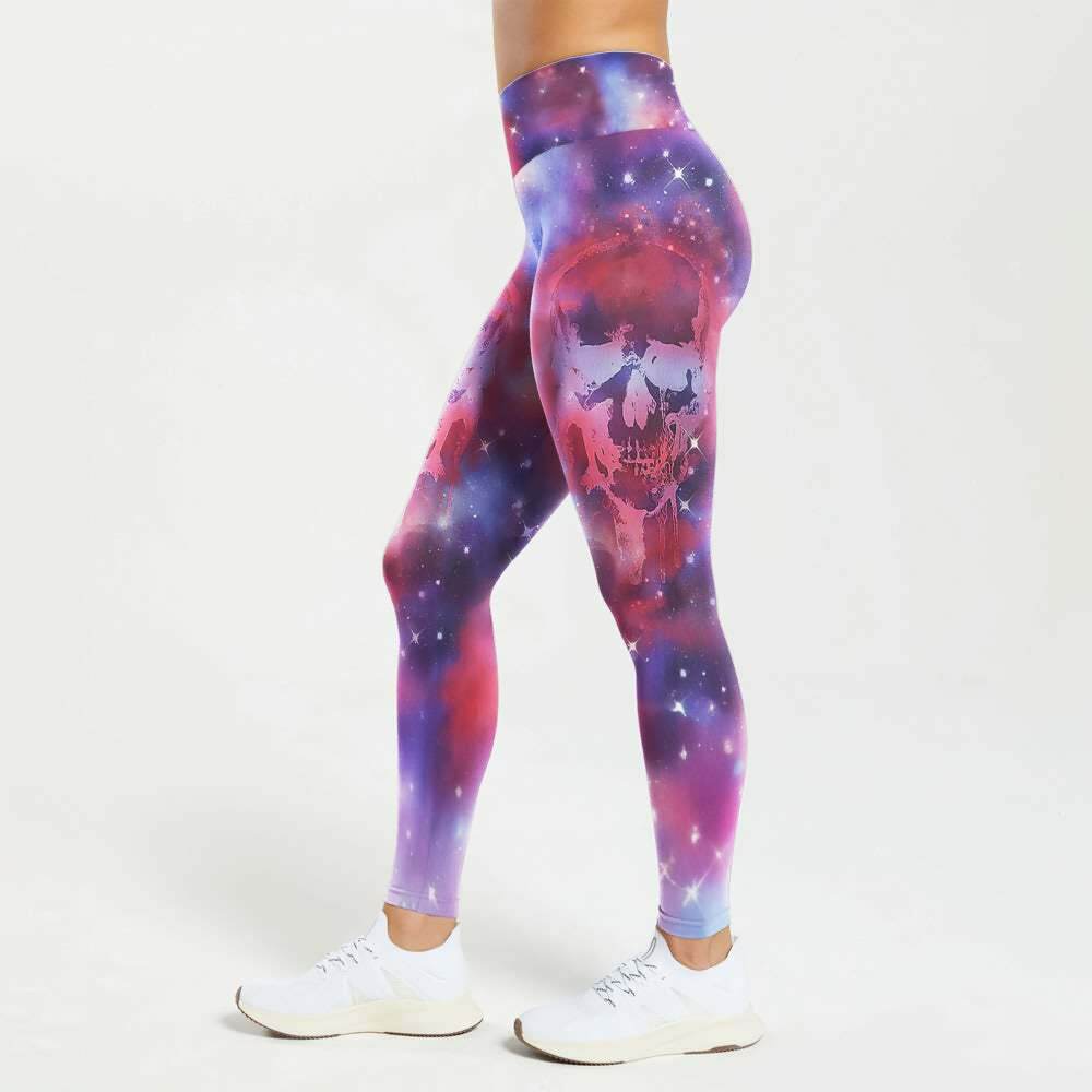 Eerie Galaxy Skull High Waist Leggings - Y2K Grunge, 90s Fashion, Retro Goth, Summer Y2K Outfits