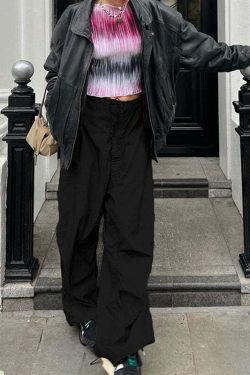 Eila Low Waist Baggy Pants - Y2K Grunge 90s Fashion, Retro Summer Outfits, Hip Hop Style