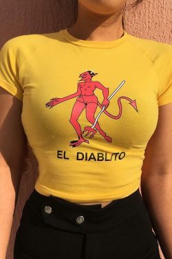 El Diablito Crop Top - Y2K Summer Grunge, 90s Retro, Pastel Goth, Y2K Party & Club Out