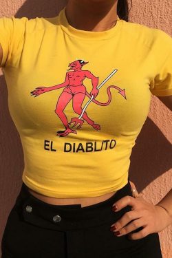 El Diablito Crop Top - Y2K Summer Grunge, 90s Retro, Pastel Goth, Y2K Party & Club Out