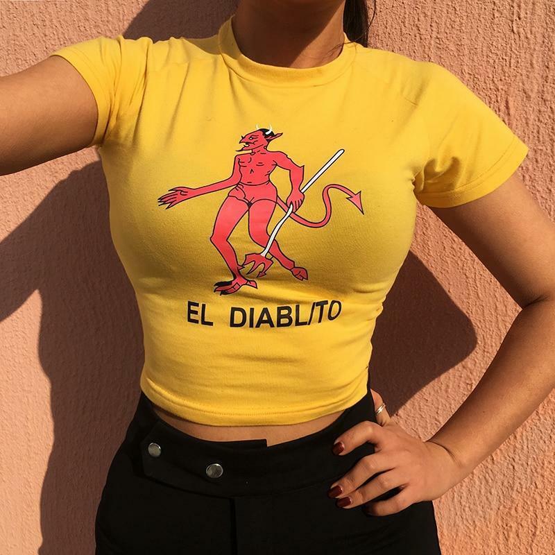 El Diablito Crop Top - Y2K Summer Grunge, 90s Retro, Pastel Goth, Y2K Party & Club Out